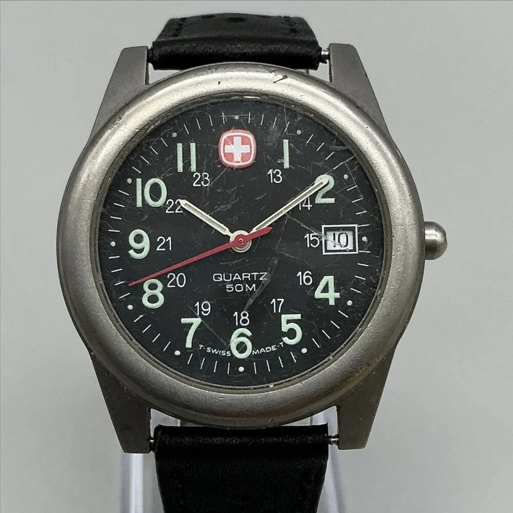 Vintage Wenger Marlboro Unlimited Men Watch 37mm Black Dial Leather New Battery